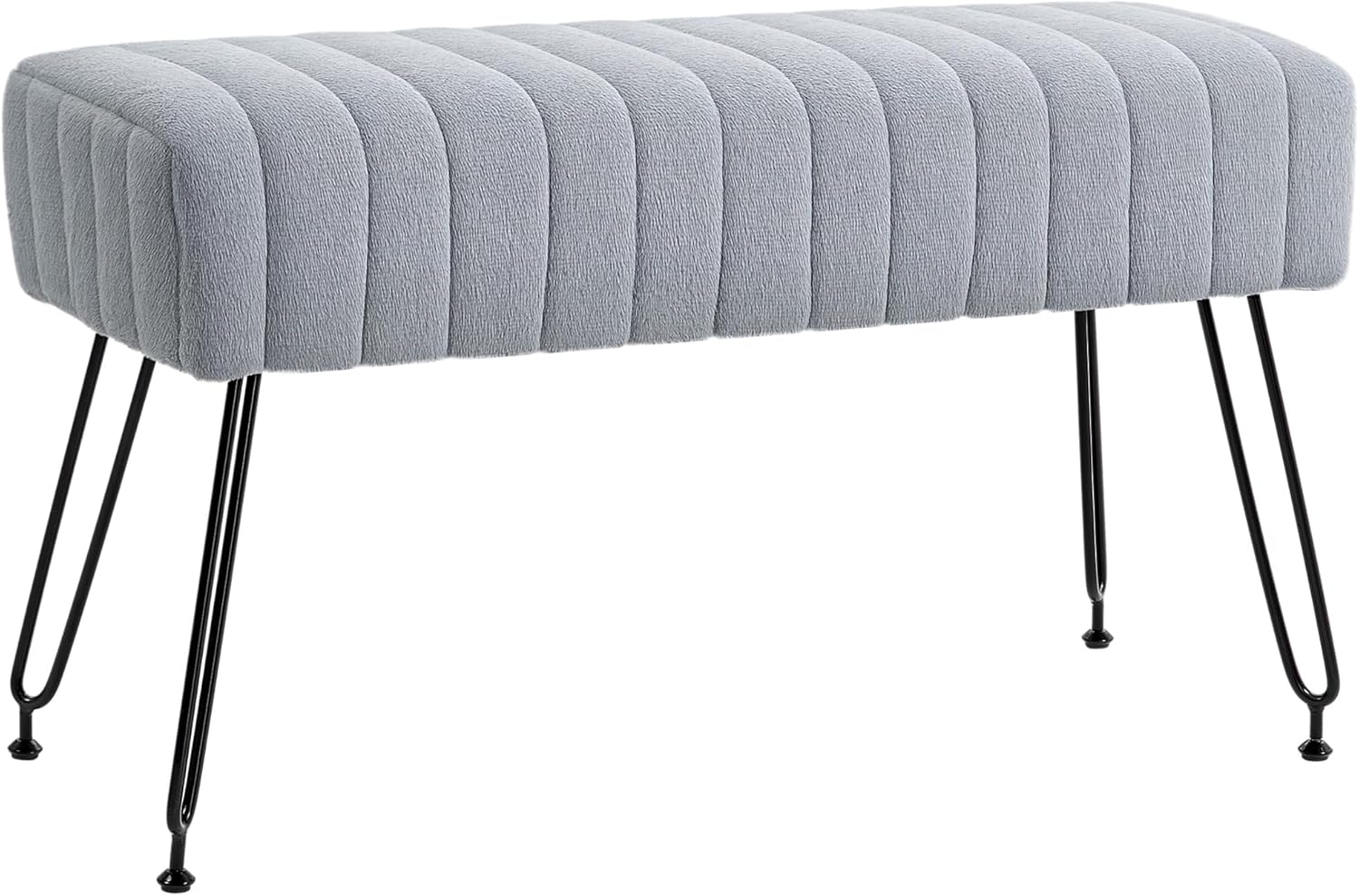 HOMCOM Sitzbank Polsterbank mit Kunstfell-Optik, Metallbeine (Bettbank, 1-St, Schuhbank), für Wohnzimmer, Schlafzimmer, Grau Bild 1