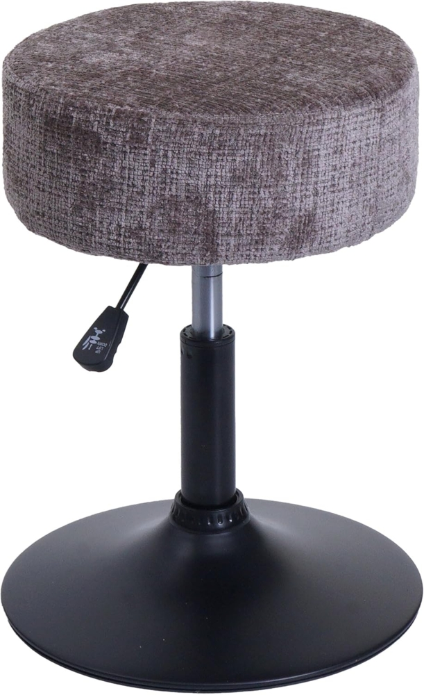 Hocker HWC-C22, Sitzhocker Schminkhocker, höhenverstellbar drehbar Ø 37cm Stoff Chenille (465g/m²) FSC® ~ braun Bild 1