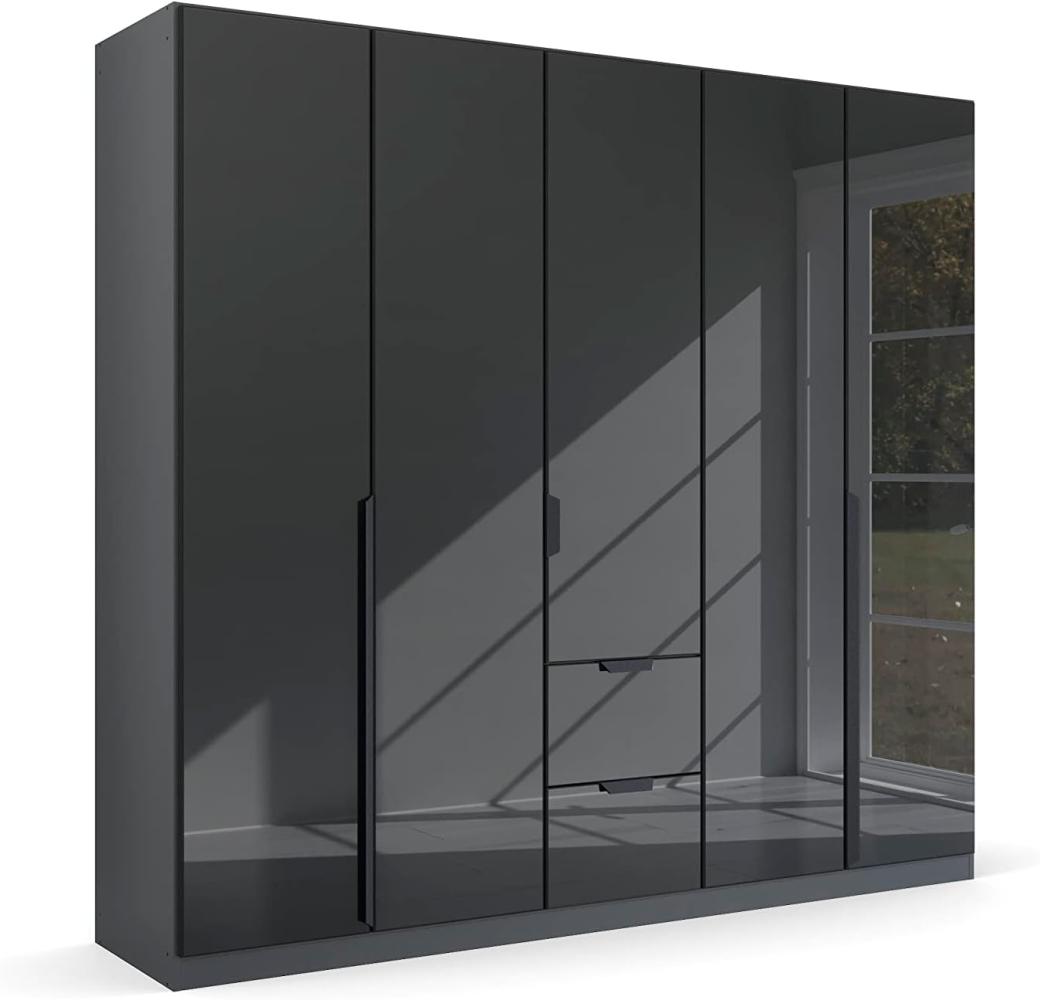 Kleiderschrank Drehtürenschrank Modern | 5-türig | mit Schubkästen | grau metallic / Glas basalt | 226x210 Bild 1