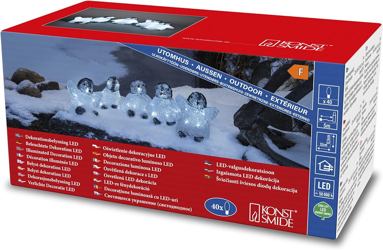 Konstsmide LED Acryl Babypinguine, 5er-Set, 40 kalt weiße Dioden, 24V Außentrafo, weißes Kabel - 6266-203 Bild 1