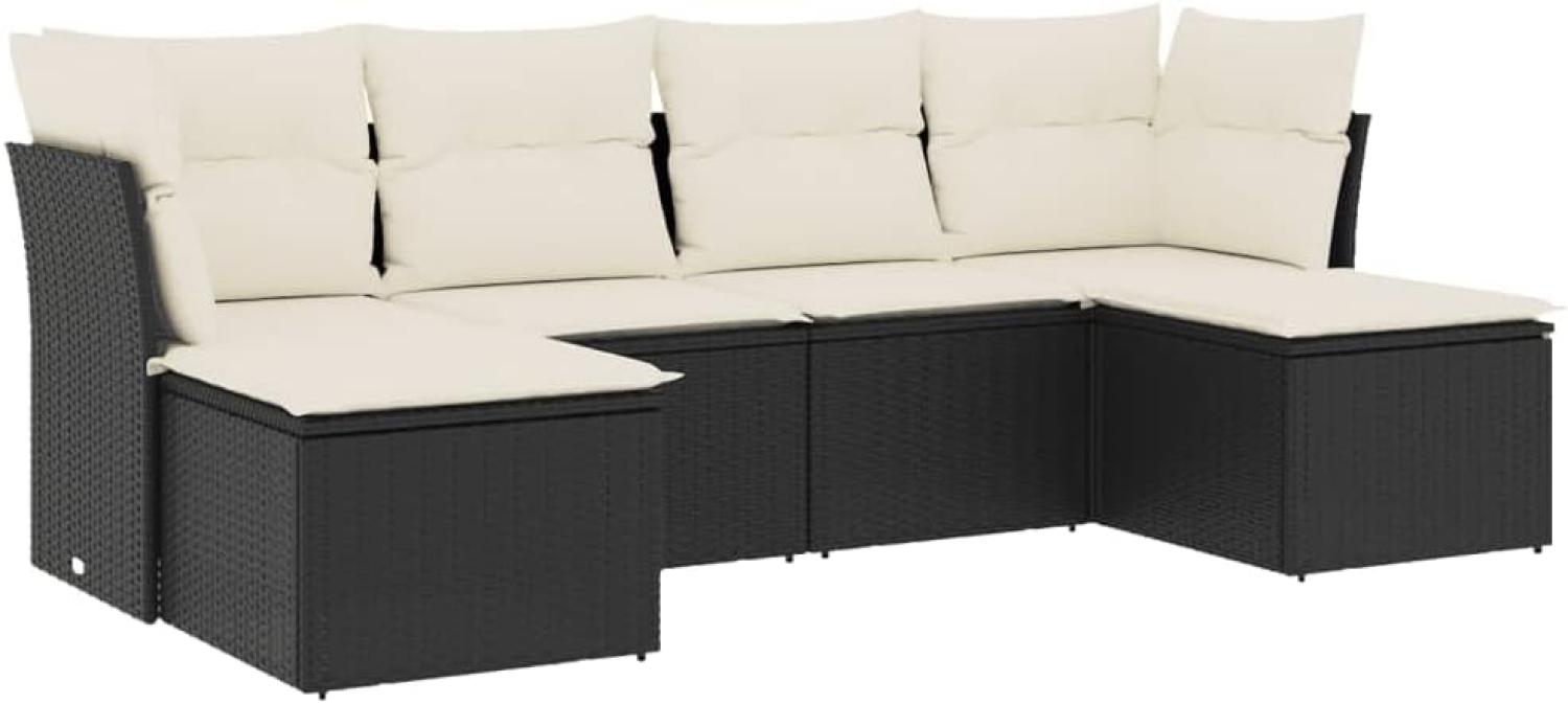 vidaXL 6-tlg. Garten-Sofagarnitur mit Kissen Schwarz Poly Rattan 3249845 Bild 1