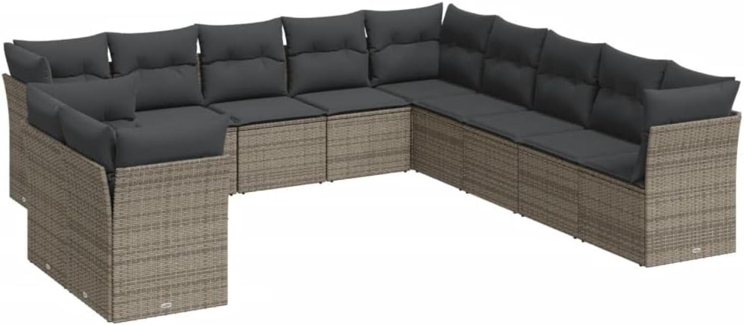 vidaXL 11-tlg. Garten-Sofagarnitur mit Kissen Grau Poly Rattan 3249719 Bild 1