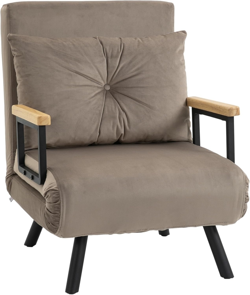 HOMCOM Sessel Gästebett mit Rückenkissen, Polstersofa mit Verstellbarer Rückenlehne (Relaxsessel mit Bettfunktion, 1-St, Schlafsofa), für Schlafzimmer, Wohnzimmer, Hellbraun Bild 1