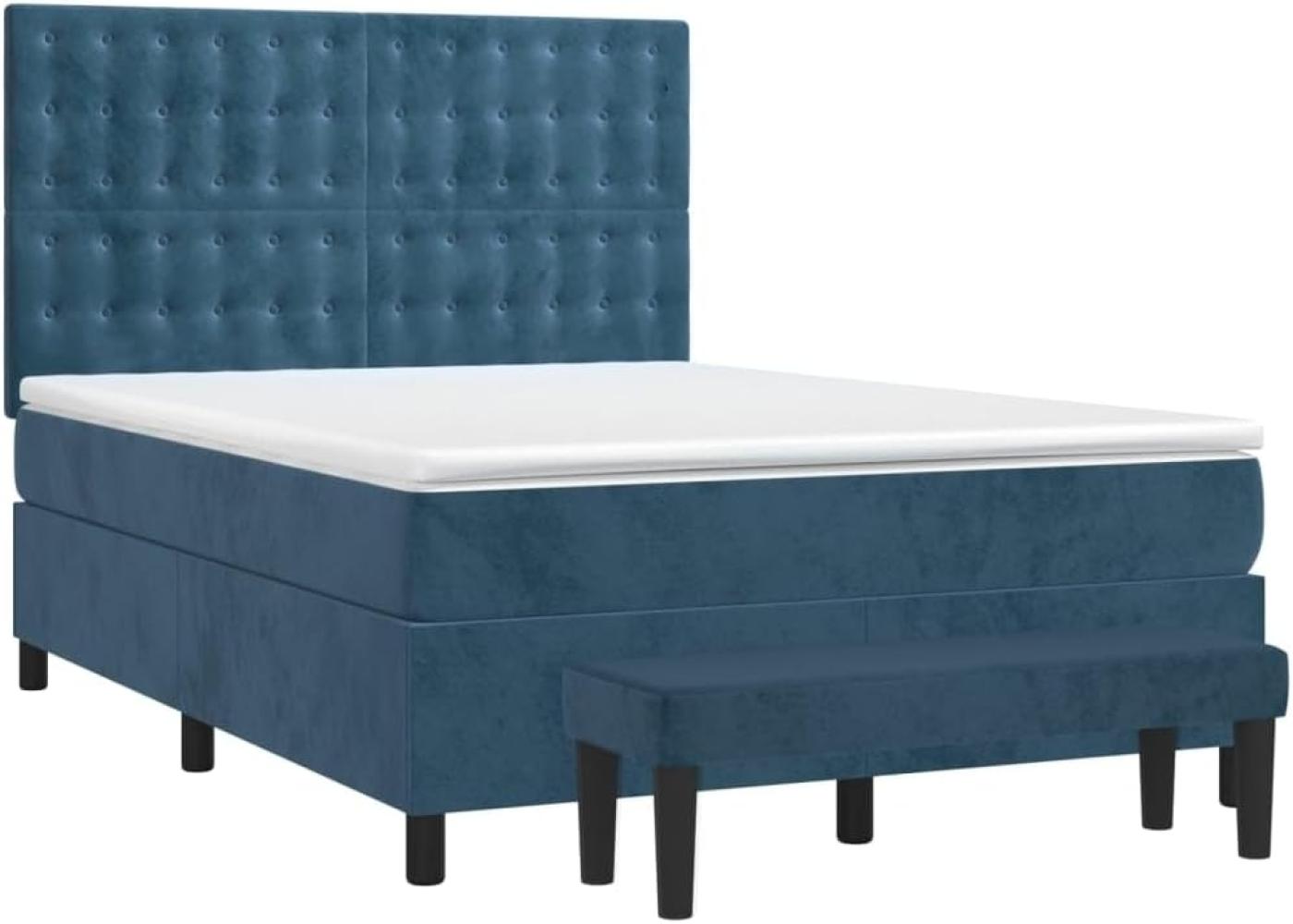 Boxspringbett mit Matratze Dunkelblau 140x190 cm Samt Bild 1