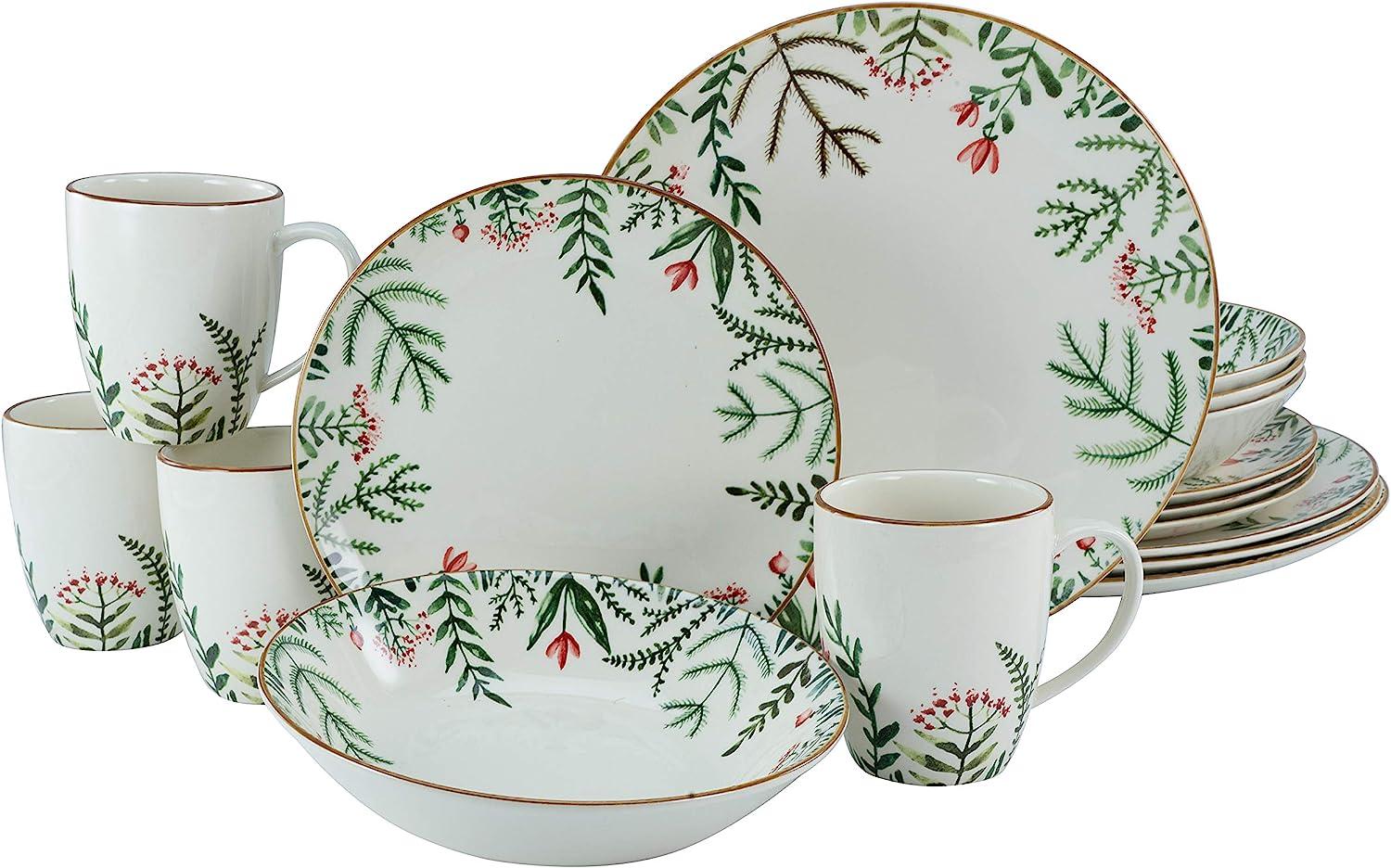 CreaTable 22255 Kombiservice Greenery Leaves für 4 Personen, Steingut, mehrfarbig (1 Set, 16-teilig) Bild 1