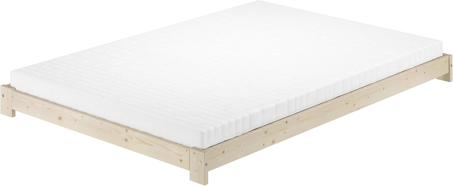 Niederflurbett Doppelbett 140x200 Fichte massiv unbehandelt mit wählbarem Zubehör V-60.85N-14Rollrost und Matratze inkl. Bild 1