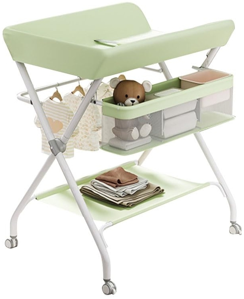 Virimolo Baby Wickelkombi, Klappbare Wickelkommode, Mobil Wickeltisch für Neugeborene und Kleinkinder, Baby Wickelstation mit Rollen bis zu 25 Kg Bild 1