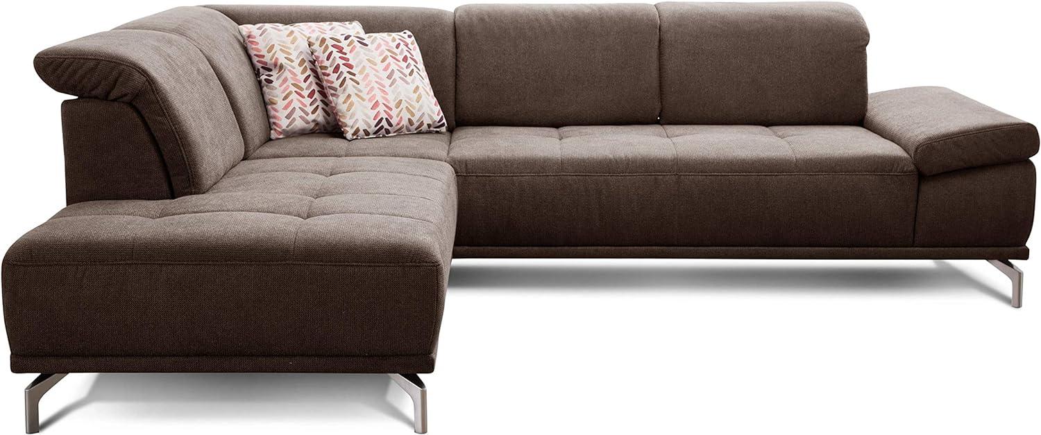 Cavadore Ecksofa Carly mit Federkern, Sitztiefe und Kopfstütze verstellbar im Design, 273 x 81 x 234, Webstoff braun Bild 1