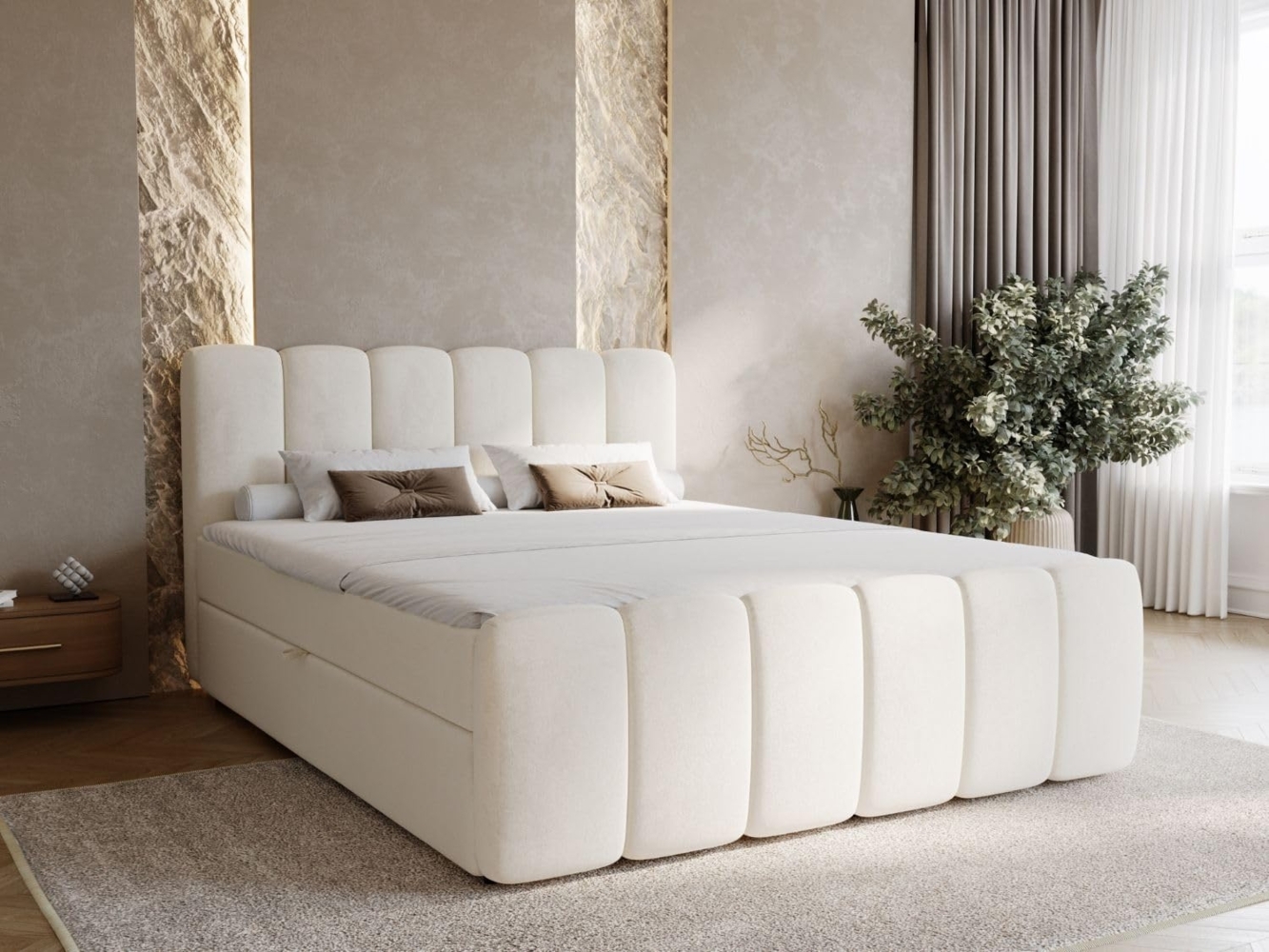 GrainGold Boxspringbett mit Bettkästen CLOUD, Modern Bett mit Kopfteil, 140x200 cm, Beige (1x Bett + 1x Topper) Bild 1