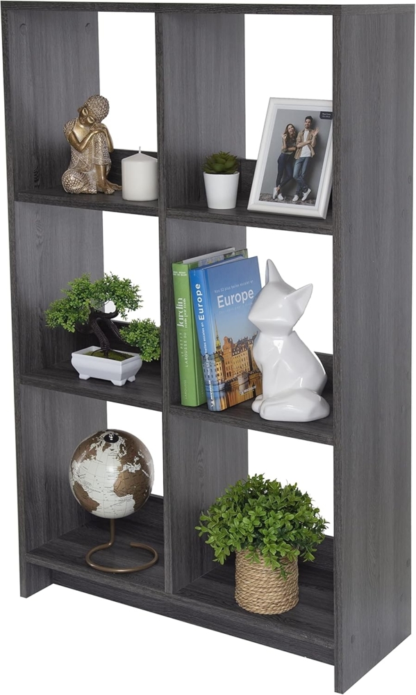 Iris Ohyama, Offenes Aufbewahrungsmöbel, Bücherregal, Regal mit 6 Fächern, Trennwand, horizontal & vertikal, Büro, Schlafzimmer, Wohnzimmer - Wood Open Shelf WOS-6 - Eiche Grau Bild 1