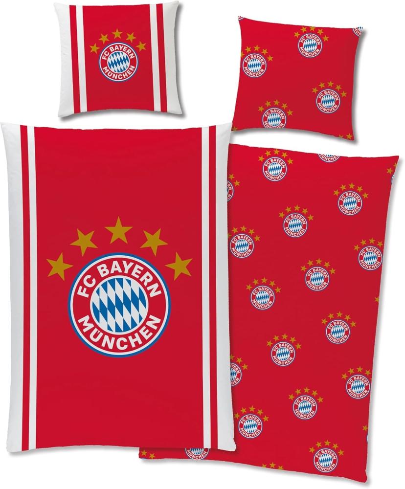 BERONAGE Wendebettwäsche FC Bayern München Mia San Mia Bettwäsche Linon / Renforcé, 100% Baumwolle, 2 teilig, 135x200 + 80x80 cm Bild 1