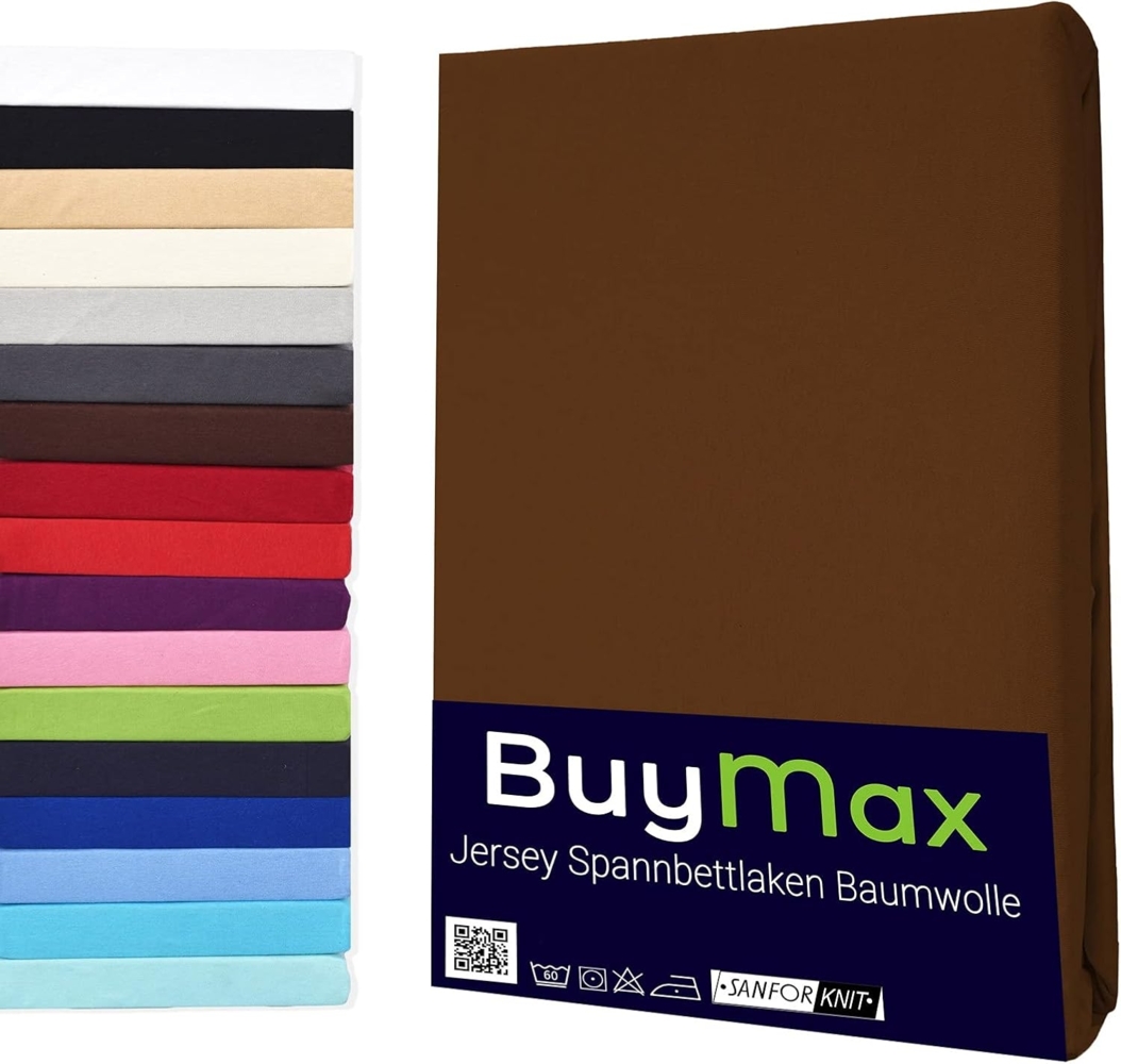 Buymax® Spannbettlaken 100x200 cm Doppelpack 100% Baumwolle Spannbetttuch Bettlaken Jersey, Matratzenhöhe bis 25 cm, Farbe Schokobraun Bild 1