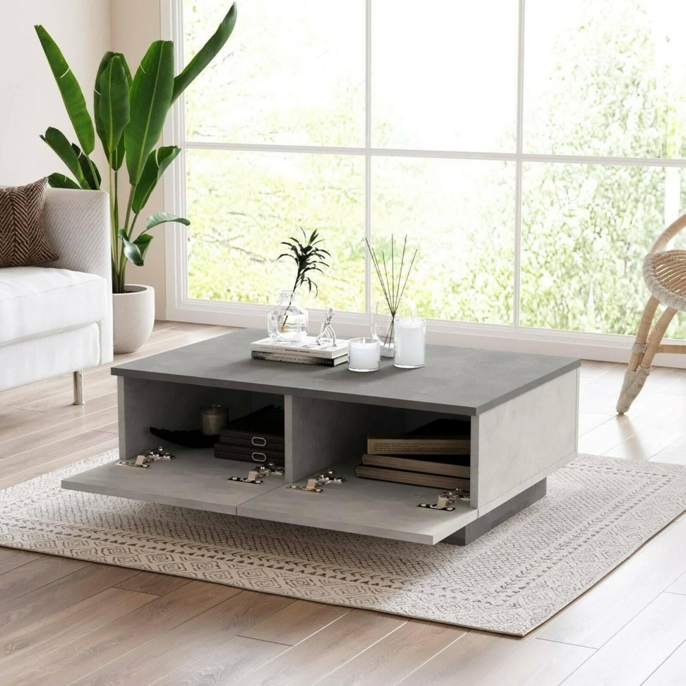 Dmora - Wohnzimmertisch Eurus, Niedriger Wohnzimmertisch, Kaffeeregal, Couchtisch für Sofa, 90x60h32 cm, Silber und Anthrazit Bild 1