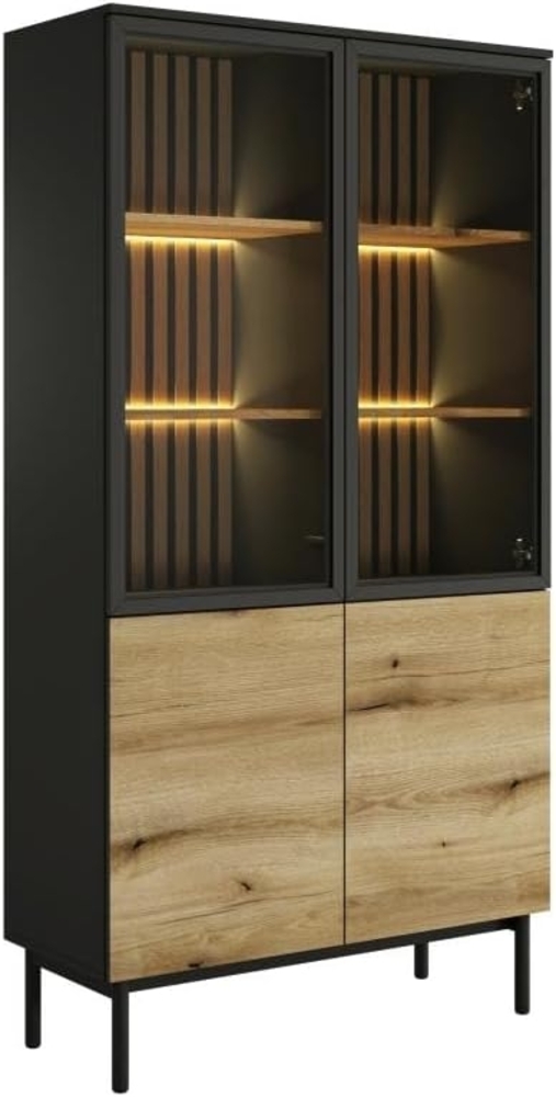 Vente-unique - Vitrinenschrank mit 4 Türen - Mit LED-Beleuchtung - Holzfarben & Schwarz - LABENIA Bild 1