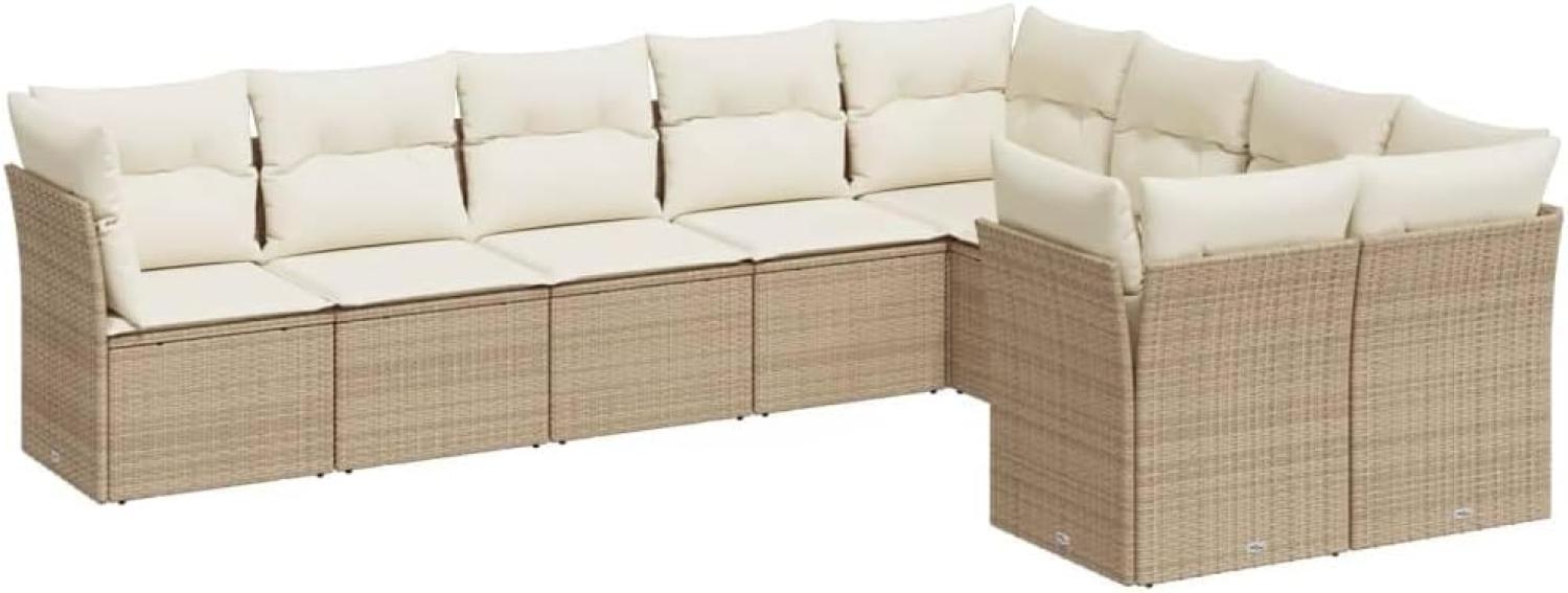 vidaXL 9-tlg. Garten-Sofagarnitur mit Kissen Beige Poly Rattan 3218168 Bild 1