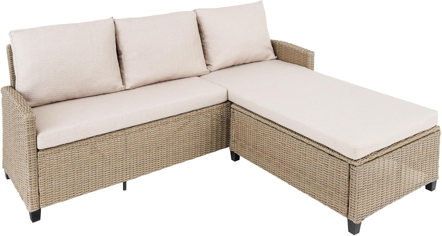 riess-ambiente Loungesofa MONACO 190cm natur · wetterfestes Outdoor-Sofa inkl. Kissen, Einzelartikel 1 Teile, Sitzecke für Balkon/Terrasse/Garten · Ottomane links & rechts Bild 1