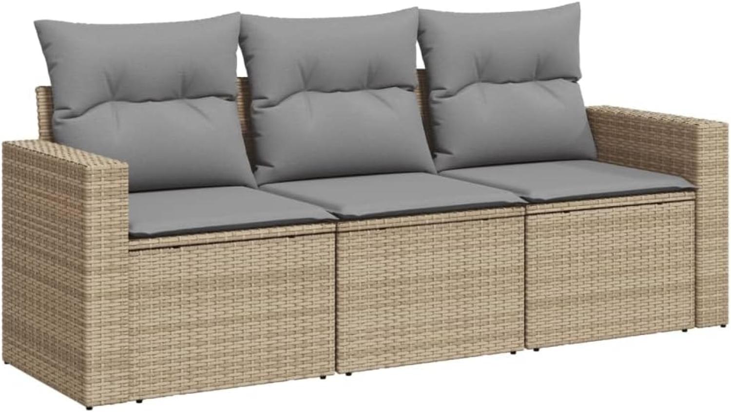 vidaXL 3-tlg. Garten-Sofagarnitur mit Kissen Beige Poly Rattan 3218649 Bild 1