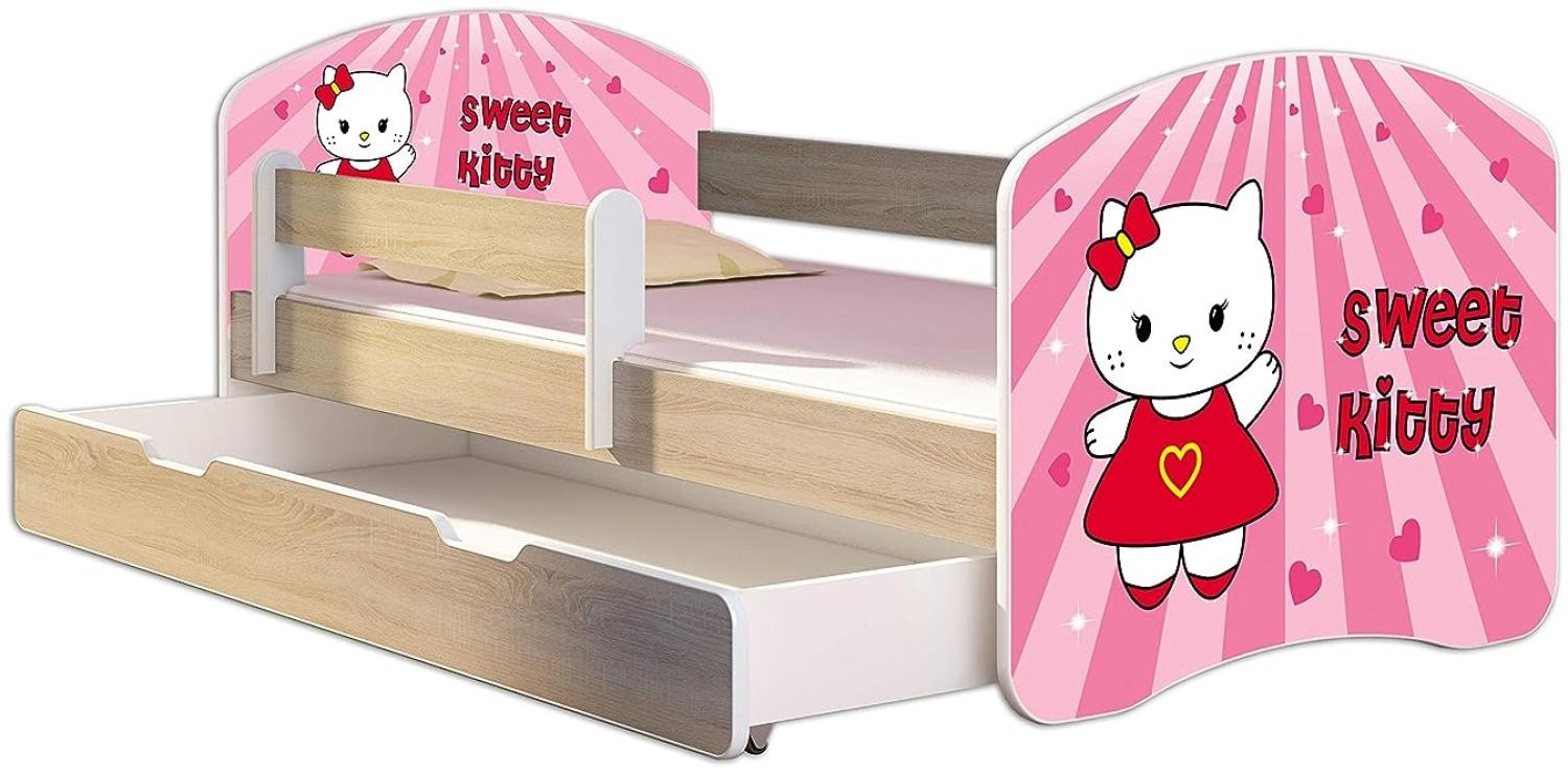 Kinderbett Jugendbett mit einer Schublade und Matratze Sonoma mit Rausfallschutz Lattenrost ACMA II 140x70 160x80 180x80 (15 Sweet Kitty, 180x80 + Bettkasten) Bild 1