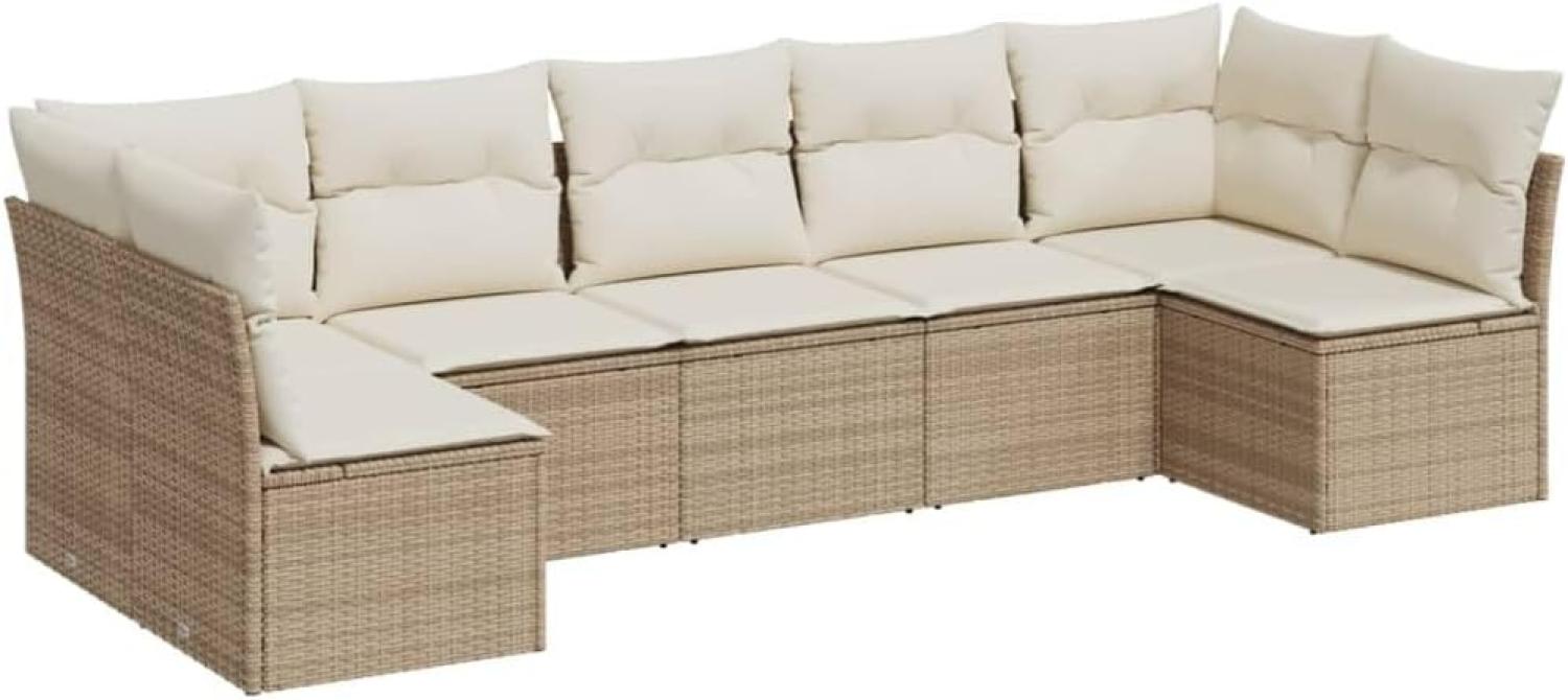 vidaXL 7-tlg. Garten-Sofagarnitur mit Kissen Beige Poly Rattan 3217428 Bild 1