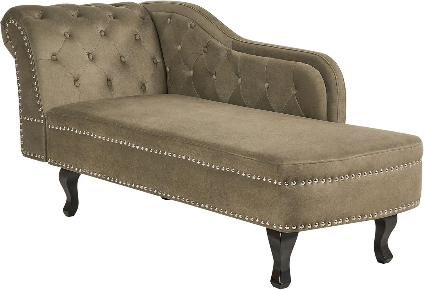 Chaiselongue Samtstoff olivgrün linksseitig NIMES Bild 1