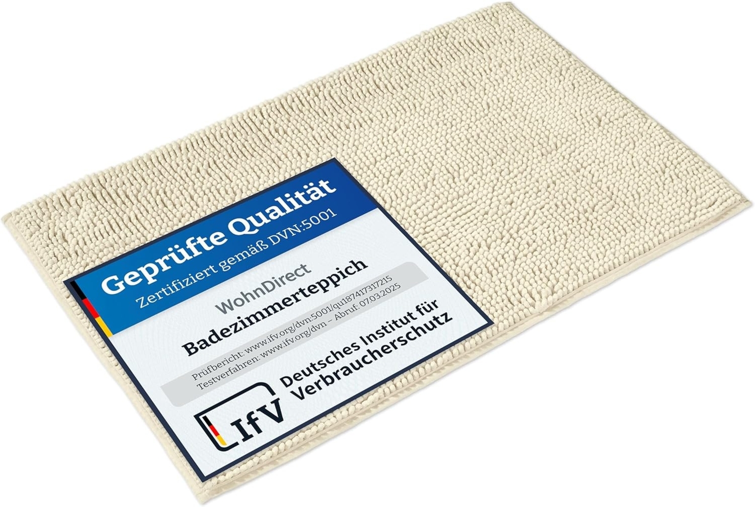 WohnDirect Badematte 70x120 cm | Creme - rutschfest & Waschbar - Badezimmerteppich zum Set kombinierbar, Badvorleger, WC Garnitur, Badteppich Bild 1