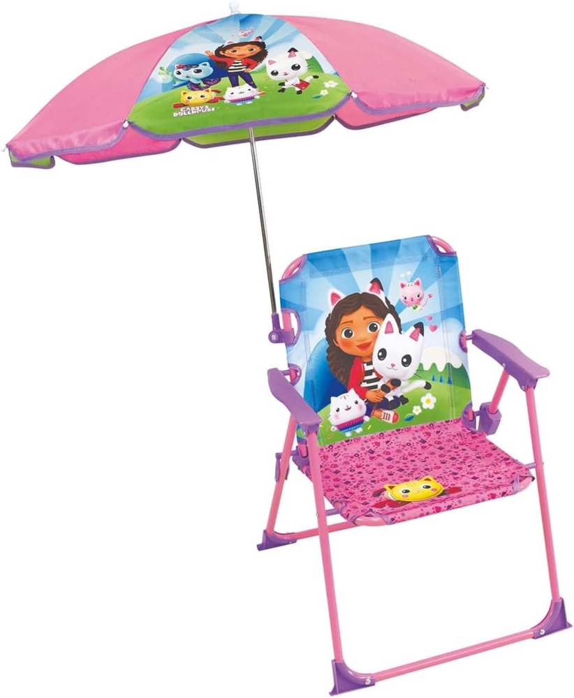 FUN HOUSE Gabby ET LA Maison Magique 713603 Klappstuhl JO H 53 x B 38,5 x T 37,5 cm mit Sonnenschirm Ø 65 cm für Kinder, Rosa Bild 1
