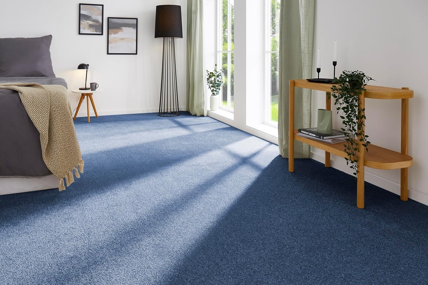 andiamo Teppichboden Izmir für Wohnzimmer und Kinderzimmer - Teppichboden Meterware zum Verlegen - Teppichbelag mit hoher Trittschalldämmung - weicher Teppichboden 400x550 cm Dunkelblau Bild 1