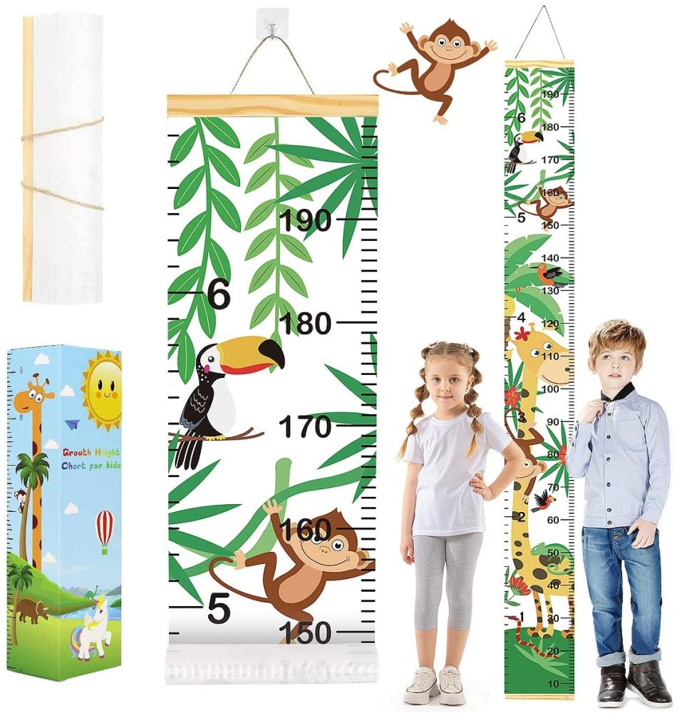 Messlatte Kinder Größenmesser Kinder Wachstum Messlatte Aufrollbare Wandbehang Höhenmesser Abnehmbare Leinwand Messleite Lineal für Baby Kinderzimmer Schlafzimmer Wanddekoration mit Box Bild 1