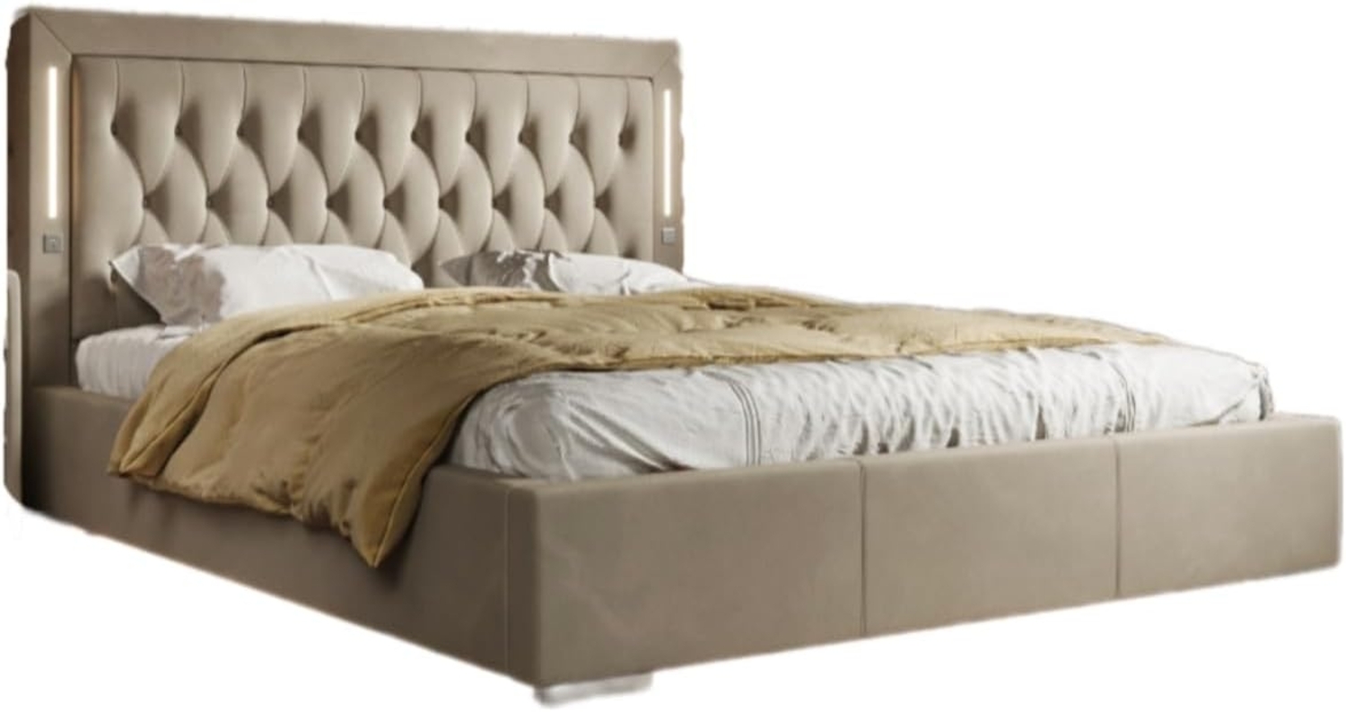 Designer Polsterbett Relina inkl. RGB, USB und Stauraum 140x200 Beige H2 (bis 70kg) Bild 1