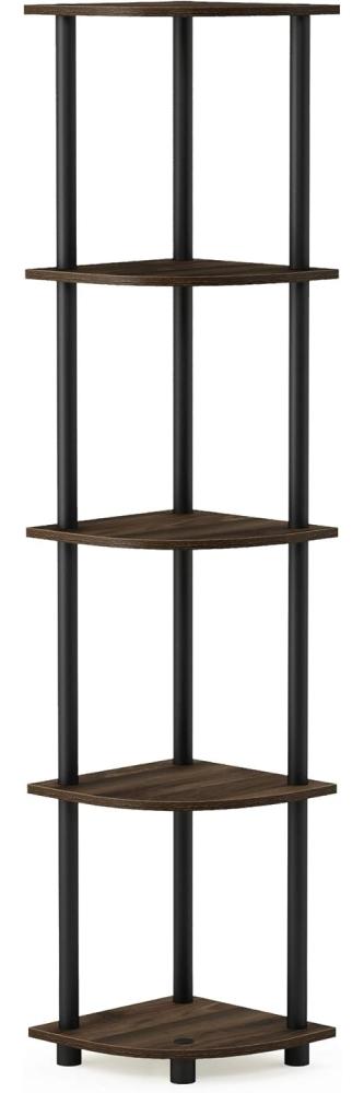 Furinno Eckregal mit 5 Ebenen, Mehrzweckregal, Holz, Columbia Walnut/Schwarz, 29. 46 x 29. 46 x 146. 56 cm Bild 1