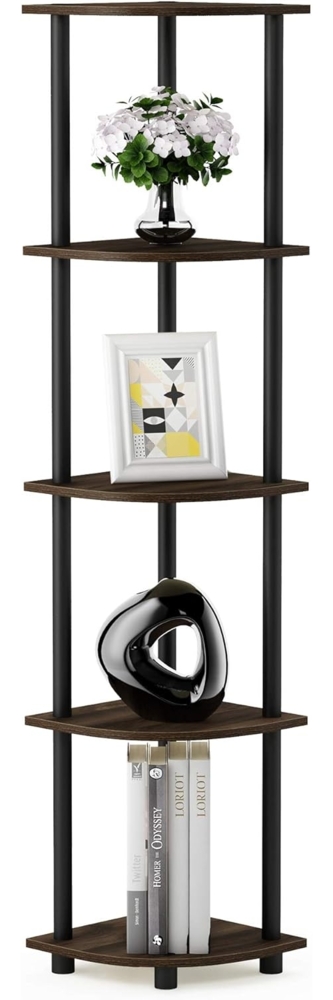 Furinno Eckregal mit 5 Ebenen, Mehrzweckregal, Holz, Columbia Walnut/Schwarz, 29. 46x29. 46x146. 56 cm Bild 1