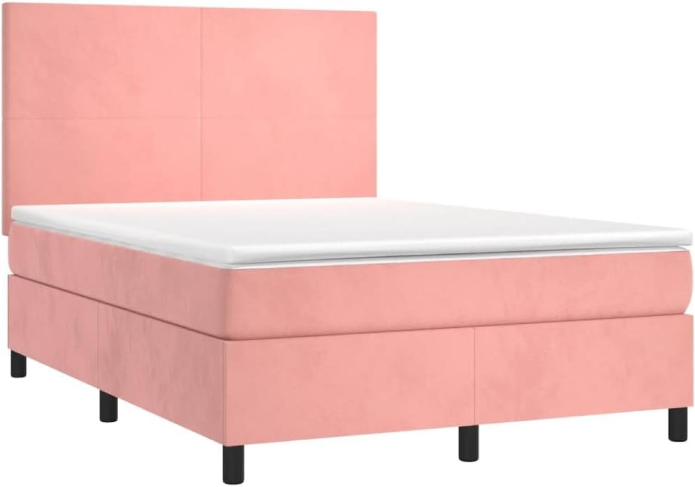 vidaXL Boxspringbett mit Matratze & LED Rosa 140x190 cm Samt 3136004 Bild 1