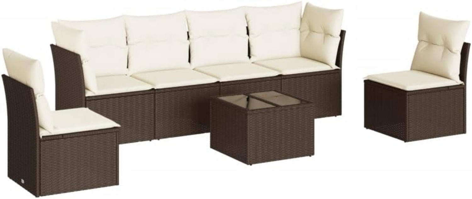 vidaXL 7-tlg. Garten-Sofagarnitur mit Kissen Braun Poly Rattan 3217383 Bild 1