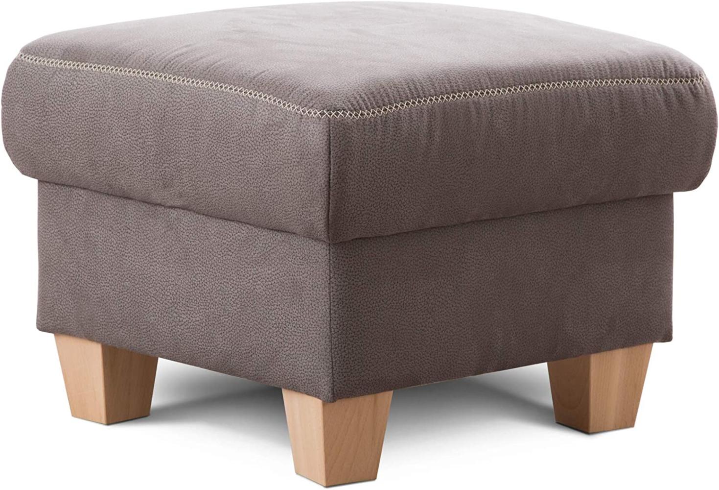 Cavadore Hocker Wisconsin / Sofa-Hocker, Sitzhocker, bzw. Fußbank mit Stauraum im Landhausstil / Holzfüße in Buche / Mikrofaser / Größe: 58 x 45 x 58 cm (BxHxT) / Farbe: Grau Bild 1