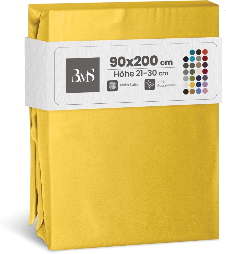 Bettwaesche-mit-Stil Mako-Satin Spannbettlaken gelb 90x200cm Höhe 21-30cm Bild 1
