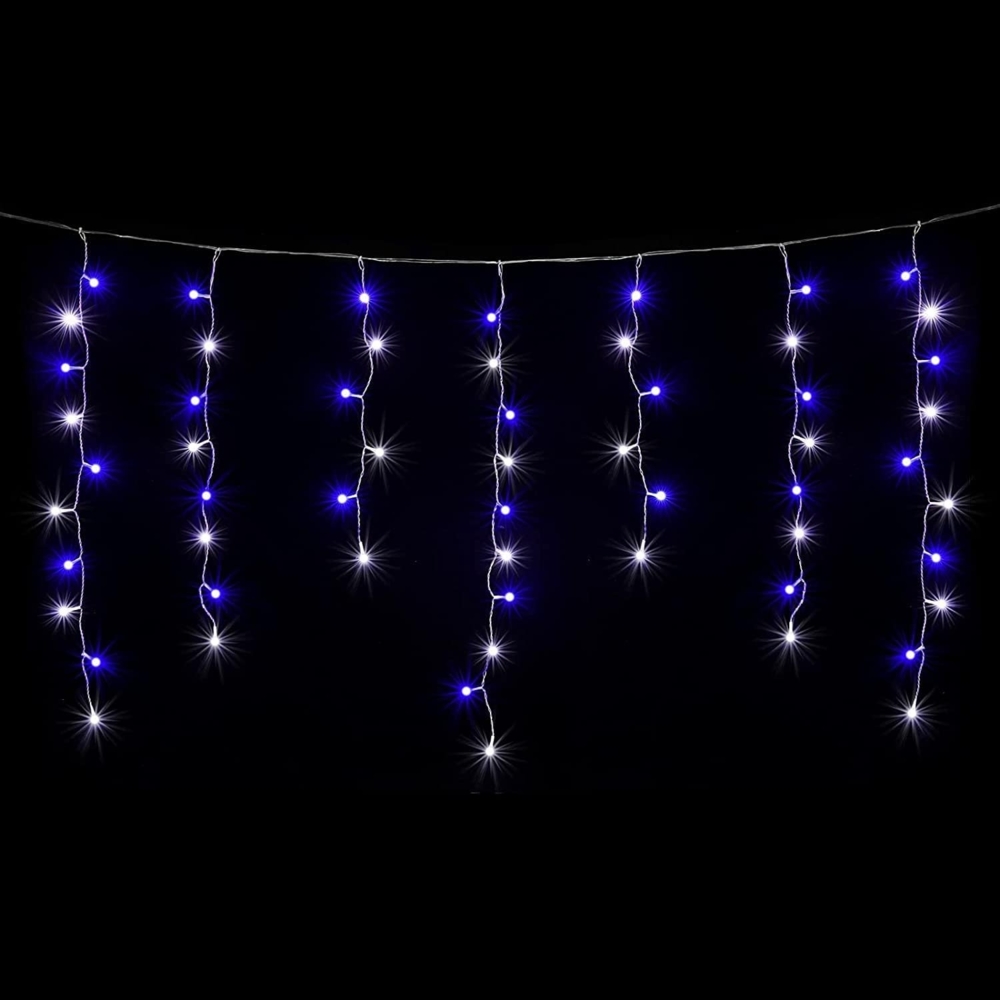 Salcar LED-Lichtervorhang LED Lichterkette Eisregen Lichtervorhang Weihnachtsdeko Aussen 8 Modi, 2m, 80er LED Lichtervorhang, Blauweiß Bild 1
