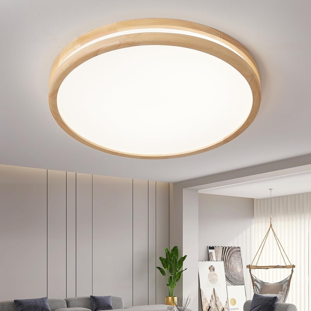 Natsen Deckenleuchte LED Deckenlampe Holz Zimmerlampe Wohnzimmerlampe, 96W, Ø50*6cm, Voll dimmbar mit Fernbedienung, Warmweiß bis kaltweiß, Runde Leuchte für Küche, Büro, Wohnzimmer, Schlafzimmer und Flur usw. Bild 1