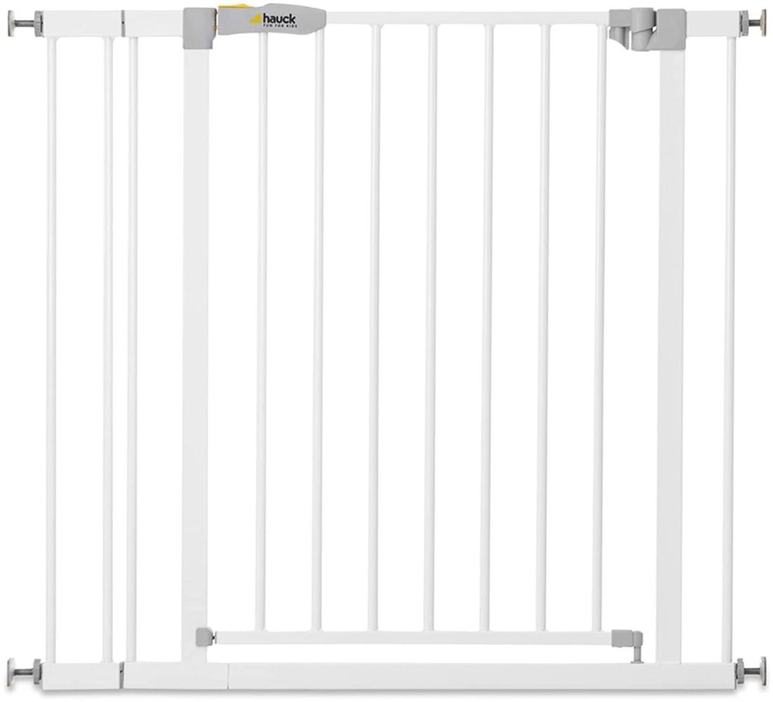 Hauck Open N Stop KD Treppengitter, inkl. 9cm Verlängerung 84-89 cm,ohne Bohren, kompatibel mit Verlängerungen von 9 cm und 21 cm und Y-Spindel, beidseitig schwenkbar, Metall, weiß Bild 1