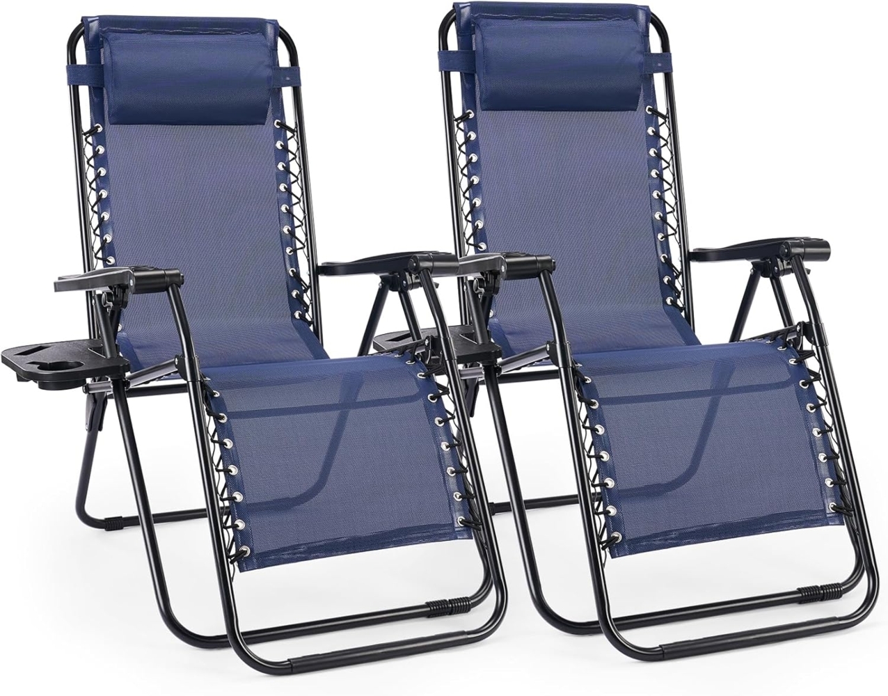 Sweetcrispy Zero Gravity Stühle, 2 Stück, tragbar, Liegestuhl, Strand, Camping, Terrasse, Outdoor, Klappstuhl mit Getränkehalter-Tabletts und verstellbarem Kissen für Pool, Garten, Hinterhof, Rasen Bild 1