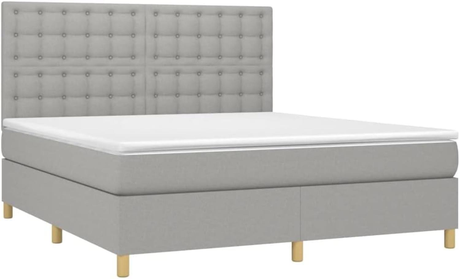 vidaXL Boxspringbett mit Matratze & LED Hellgrau 180x200 cm Stoff, Härtegrad: H2 [3135773] Bild 1