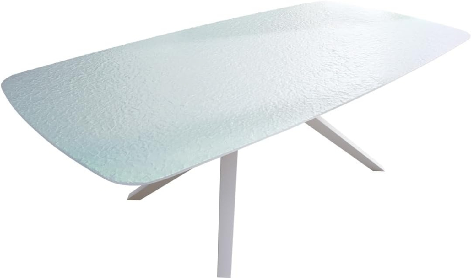 Esstisch Edge Boot 240x120 Reliefglas Perlmutt 3D-Design Zenthara kantig Metall Weiß Bild 1