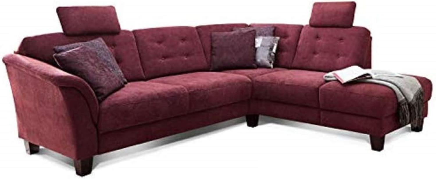 Cavadore Ecksofa Trond mit Federkern / Sofa L-Form im Landhausstil mit Ottomanen rechts und verstellbaren Kopfstützen / 260 x 89 x 214 / Webstoff burgunder-rot Bild 1