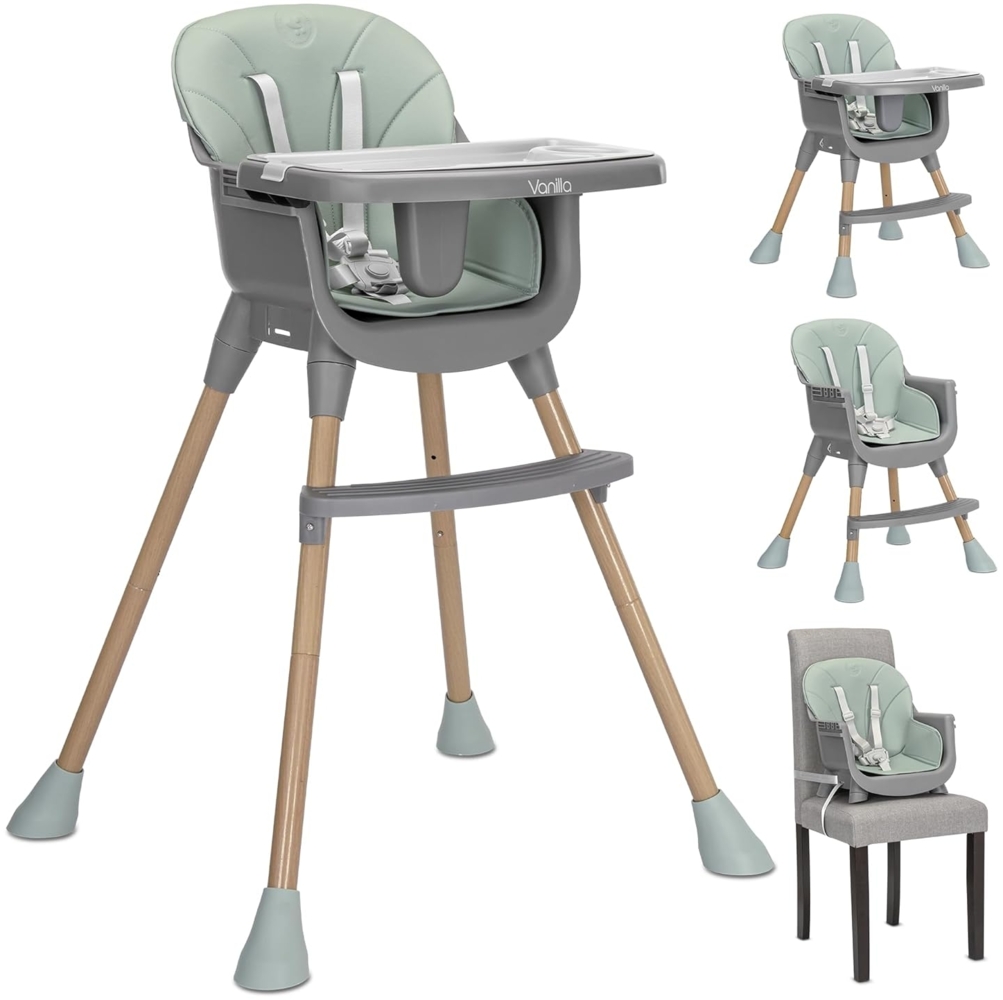 Lorelli Kinderhochstuhl Vanilla 3 in 1 Kinderstuhl, Tablett, Fußstütze, Gurt grün Bild 1