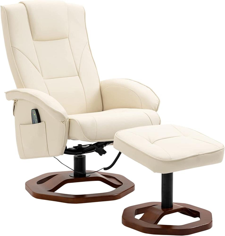 HOMCOM Massagesessel Relaxsessel mit Fußhocker Relaxliege Liegefunktion Fernsehsessel mit Massagefunktion 360° drehbar Liegesessel Stahl Kunstleder Cremeweiß+Braun 73 x 83 x 106 cm Bild 1