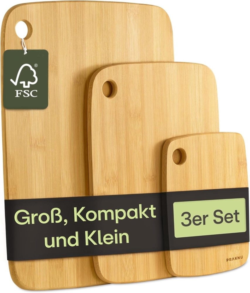 Praknu Schneidebrett Praknu Schneidebrett Holz 3er Set - Vielseitig und Robust, Bambus, (3er-Set, 3-St), Größen Bild 1