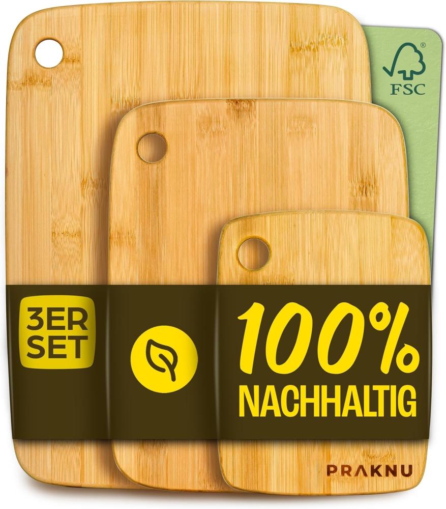 Praknu Schneidebrett Schneidebrett 3er Set aus Holz, Bambus, (3er-Set, 3-St), Größen Bild 1