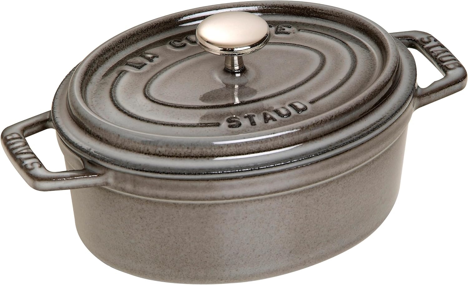 STAUB Gusseisen Bräter/Cocotte, Oval 17 cm, 1 L, Aromaregen Funktion für optimale Befeuchtung, Für alle Herdarten inkl. Induktion & Backofen, Graphitgrau Bild 1