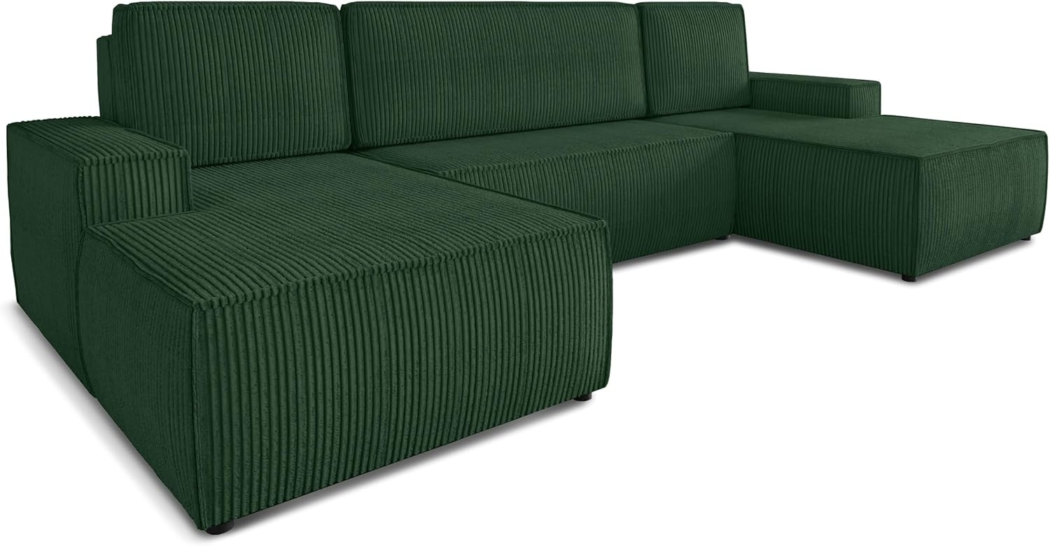 Wohnlandschaft mit Schlaffunktion Totti - U-Form Couch, Schlafsofa mit Bettkasten, Couchgranitur mit Bettfunktion, Big Sofa, Cord Stoff, Wohnzimmer (Grün (Poso 014)) Bild 1