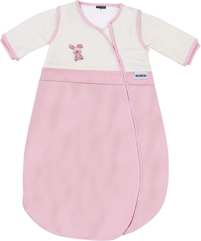 Gesslein 772168 Bubou Babyschlafsack mit abnehmbaren Ärmeln: Temperaturregulierender Ganzjahresschlafsack für Baby/Kinder Größe 90 cm, rosa mit Häschen Bild 1