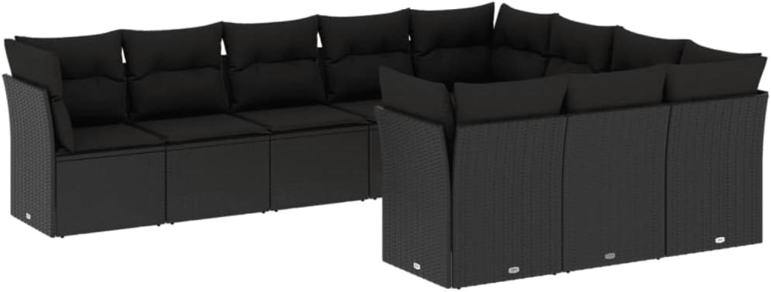 vidaXL 10-tlg. Garten-Sofagarnitur mit Kissen Schwarz Poly Rattan 3250054 Bild 1